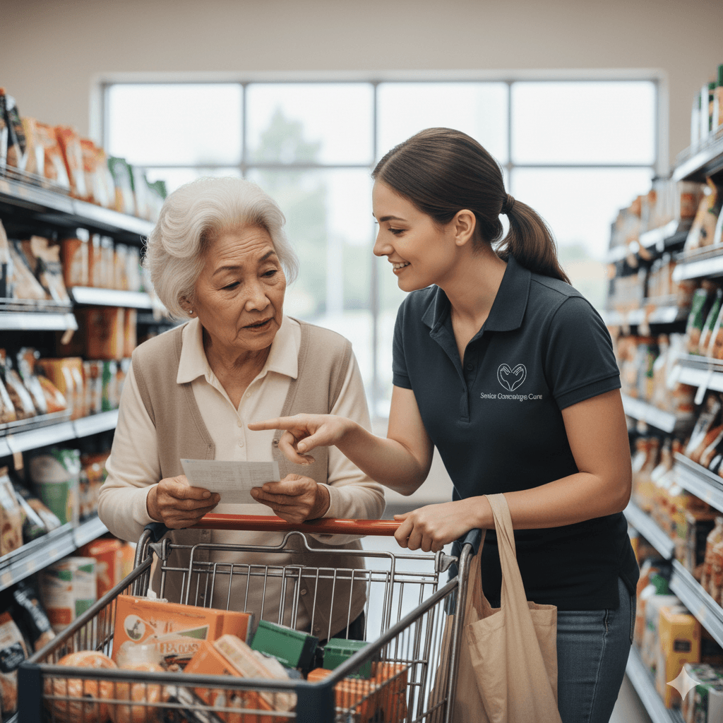Caregiver helping with grocery shopping